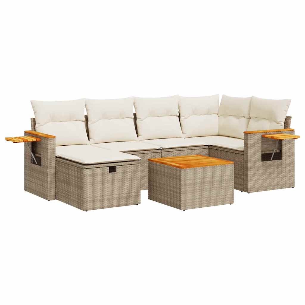 Set Divani da Giardino 7 pz con Cuscini Beige in Polyrattan