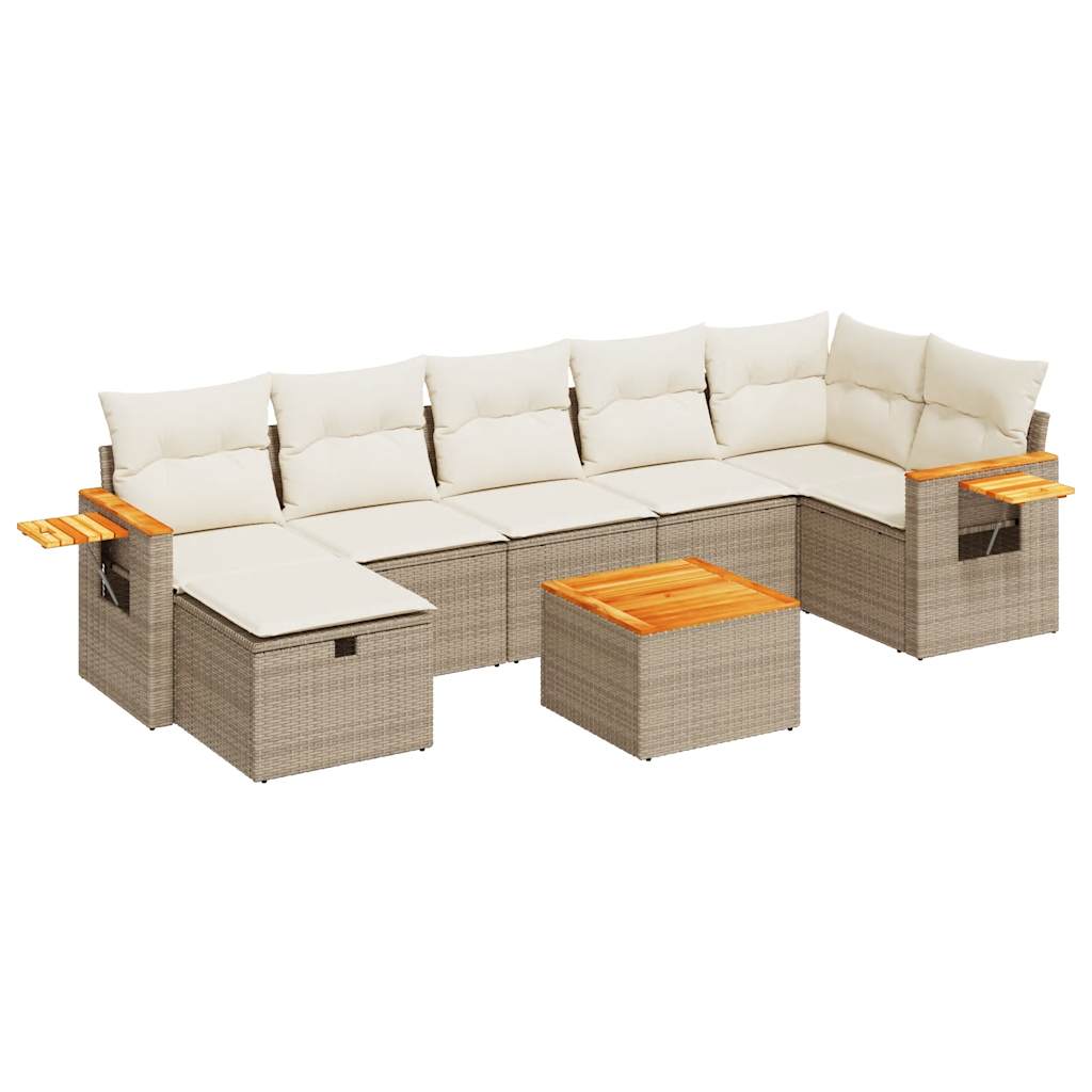 Set Divano da Giardino 8 pz con Cuscini Beige in Polyrattan