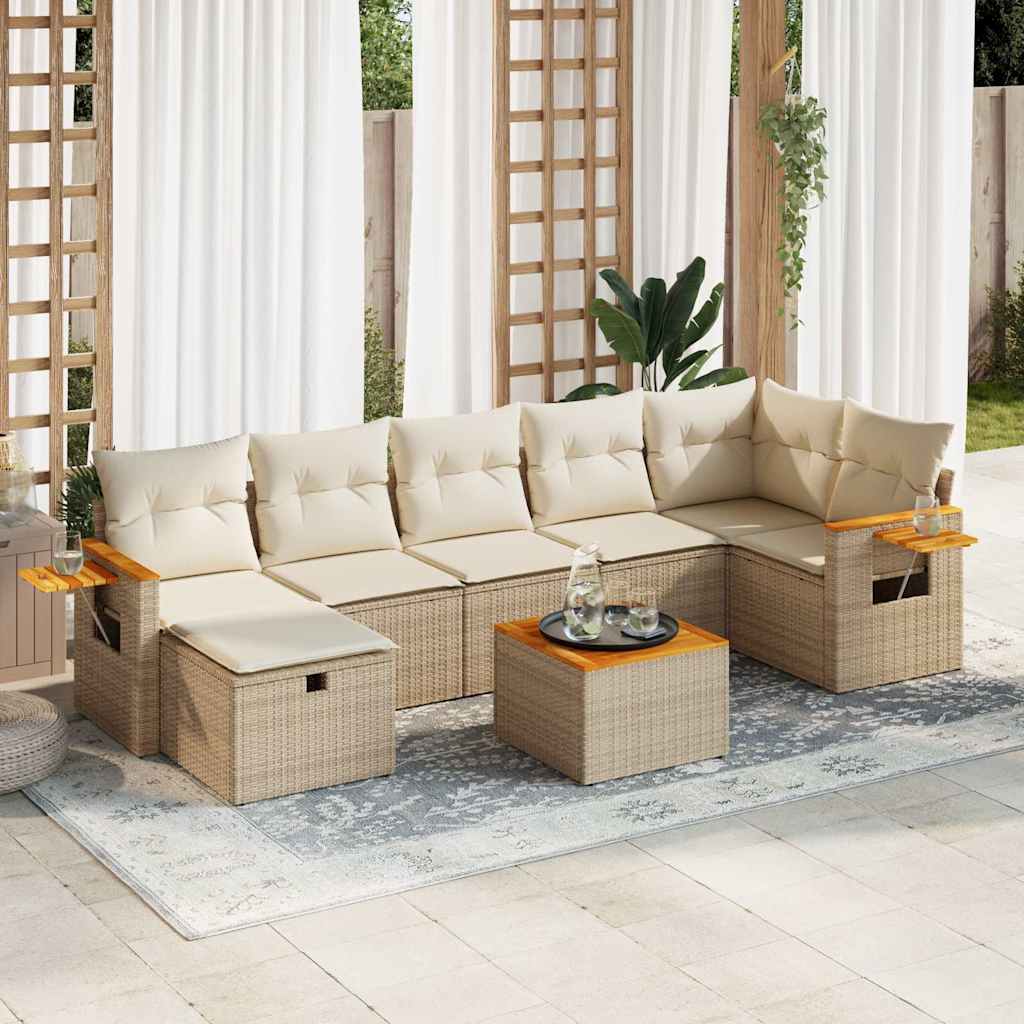 Set Divano da Giardino 8 pz con Cuscini Beige in Polyrattan