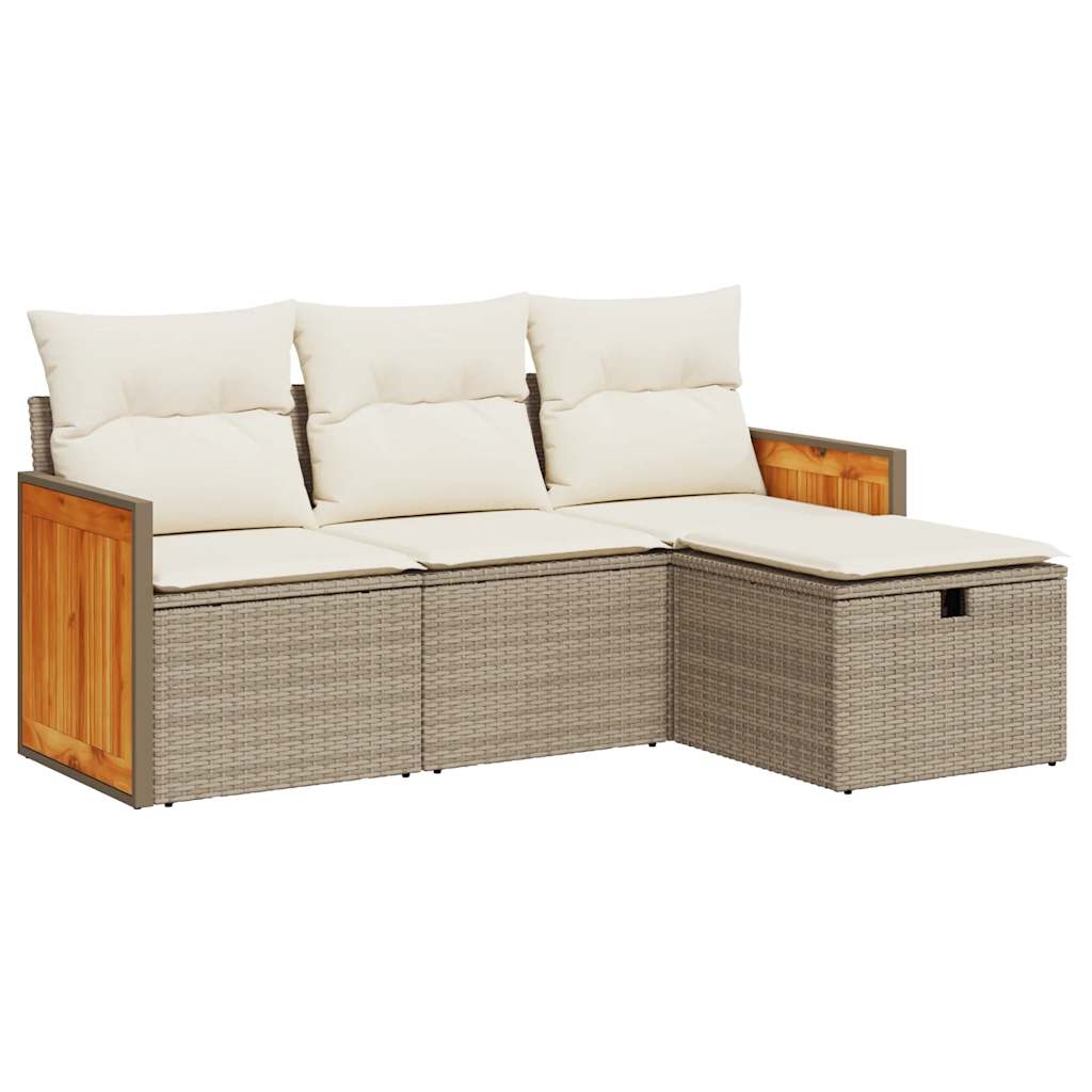 Set Divano da Giardino 4 pz con Cuscini Beige in Polyrattan