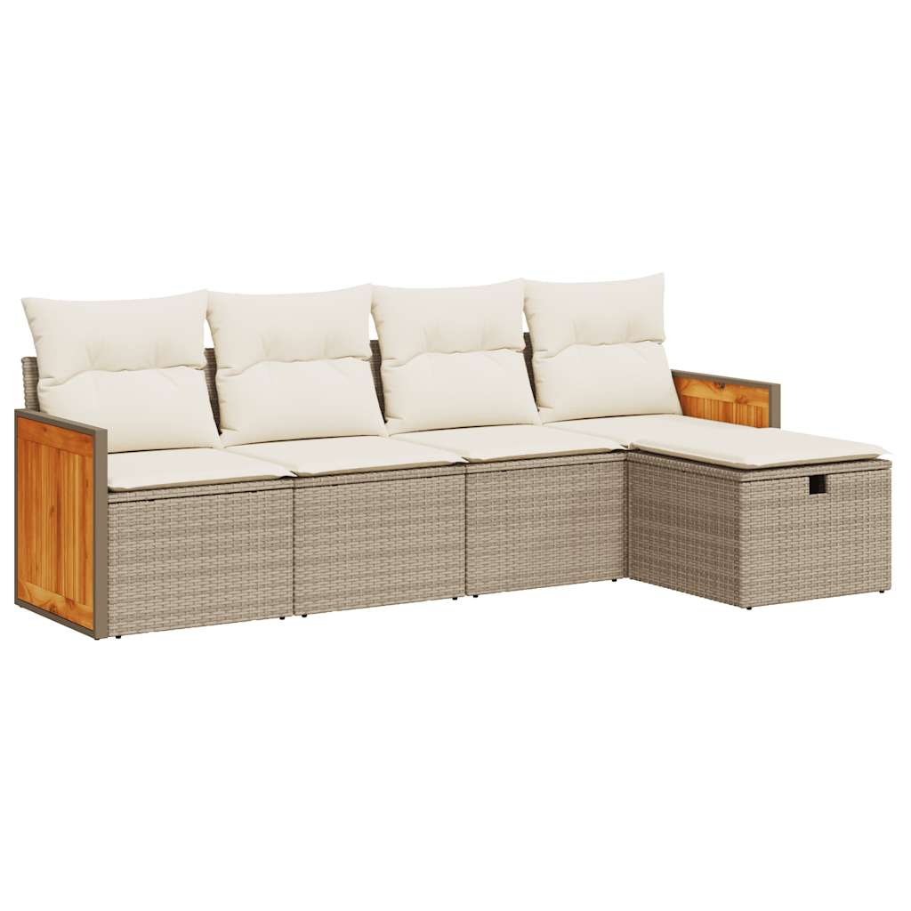 Set Divano da Giardino 5 pz con Cuscini Beige in Polyrattan