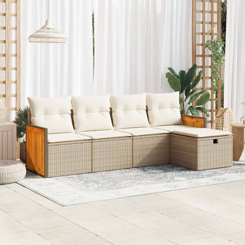 Set Divano da Giardino 5 pz con Cuscini Beige in Polyrattan