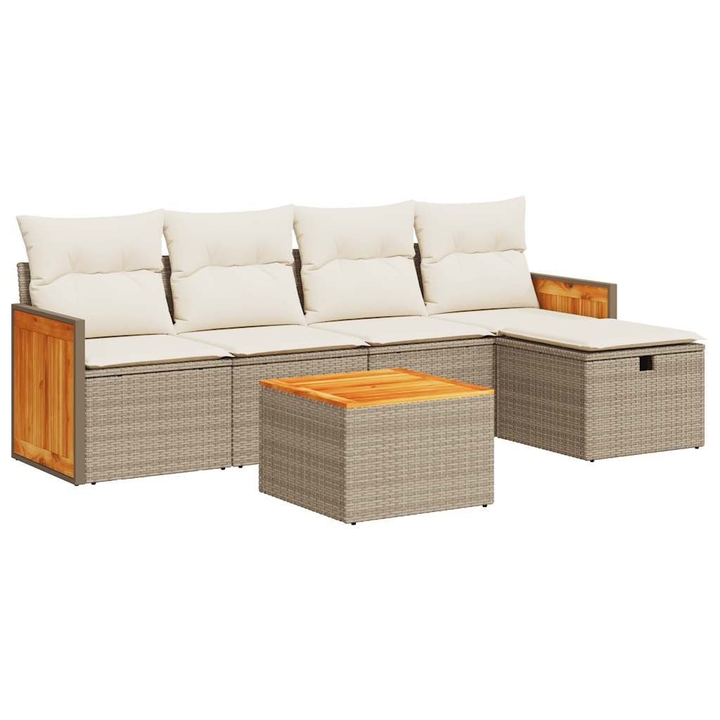 Set Divano da Giardino 6 pz con Cuscini Beige in Polyrattan