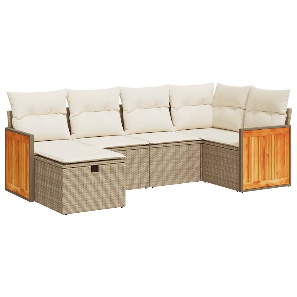 Set Divano da Giardino 6 pz con Cuscini Beige in Polyrattan