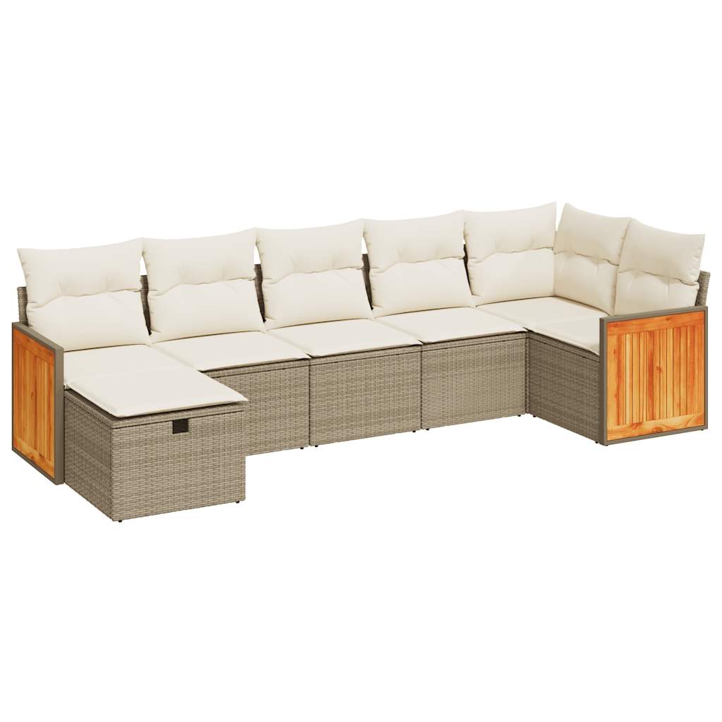 Set Divani da Giardino 7 pz con Cuscini Beige in Polyrattan