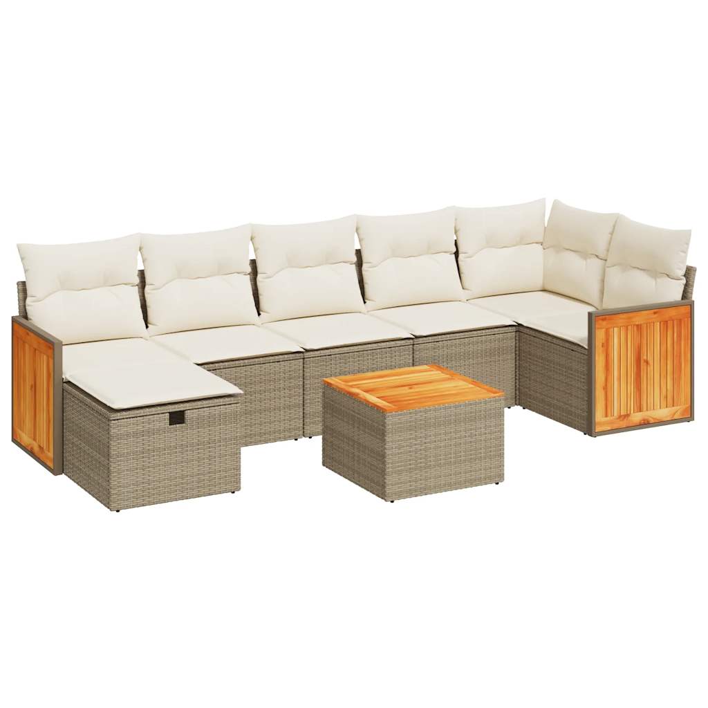 Set Divano da Giardino 8 pz con Cuscini Beige in Polyrattan