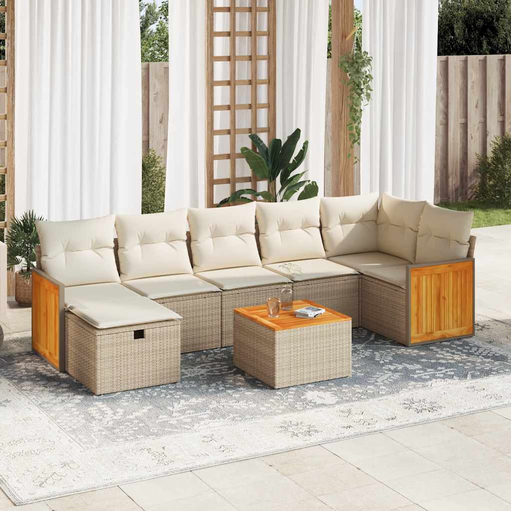 Set Divano da Giardino 8 pz con Cuscini Beige in Polyrattan