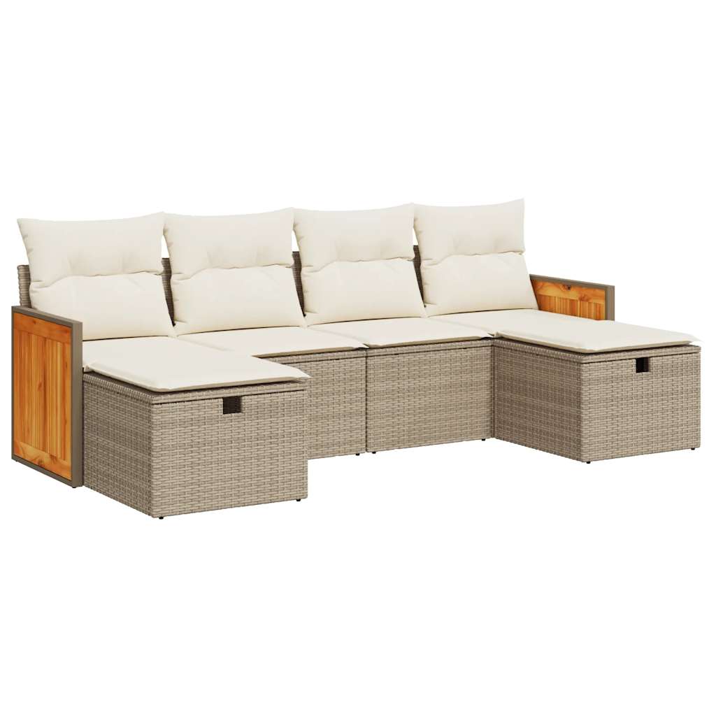 Set Divano da Giardino 6 pz con Cuscini Beige in Polyrattan