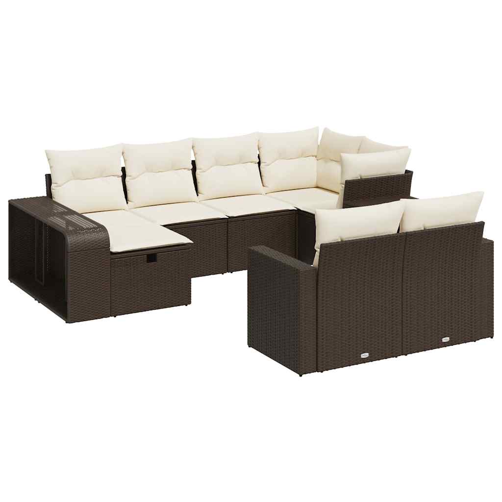 Set Divani da Giardino 10pz con Cuscini in Polyrattan Marrone