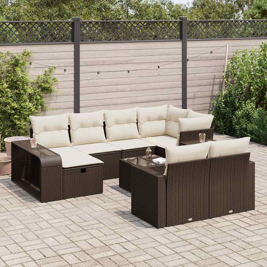 Set Divani da Giardino 11 pz con Cuscini Polyrattan Marrone