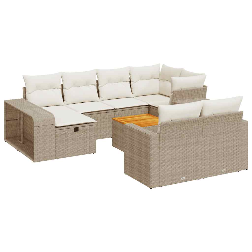 Set Divani da Giardino 11 pz con Cuscini Beige in Polyrattan