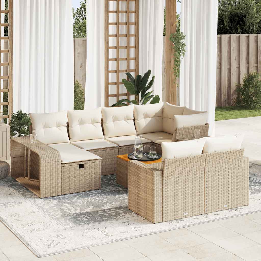 Set Divani da Giardino 11 pz con Cuscini Beige in Polyrattan