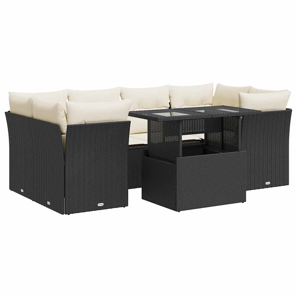 Set Divani da Giardino con Cuscini 7pz Nero Polyrattan