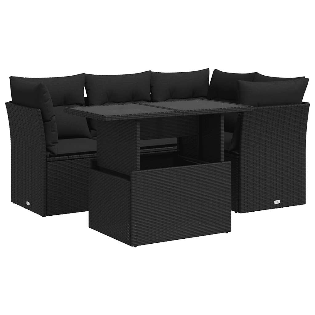 Set Divani da Giardino 5 pz con Cuscini in Polyrattan Nero