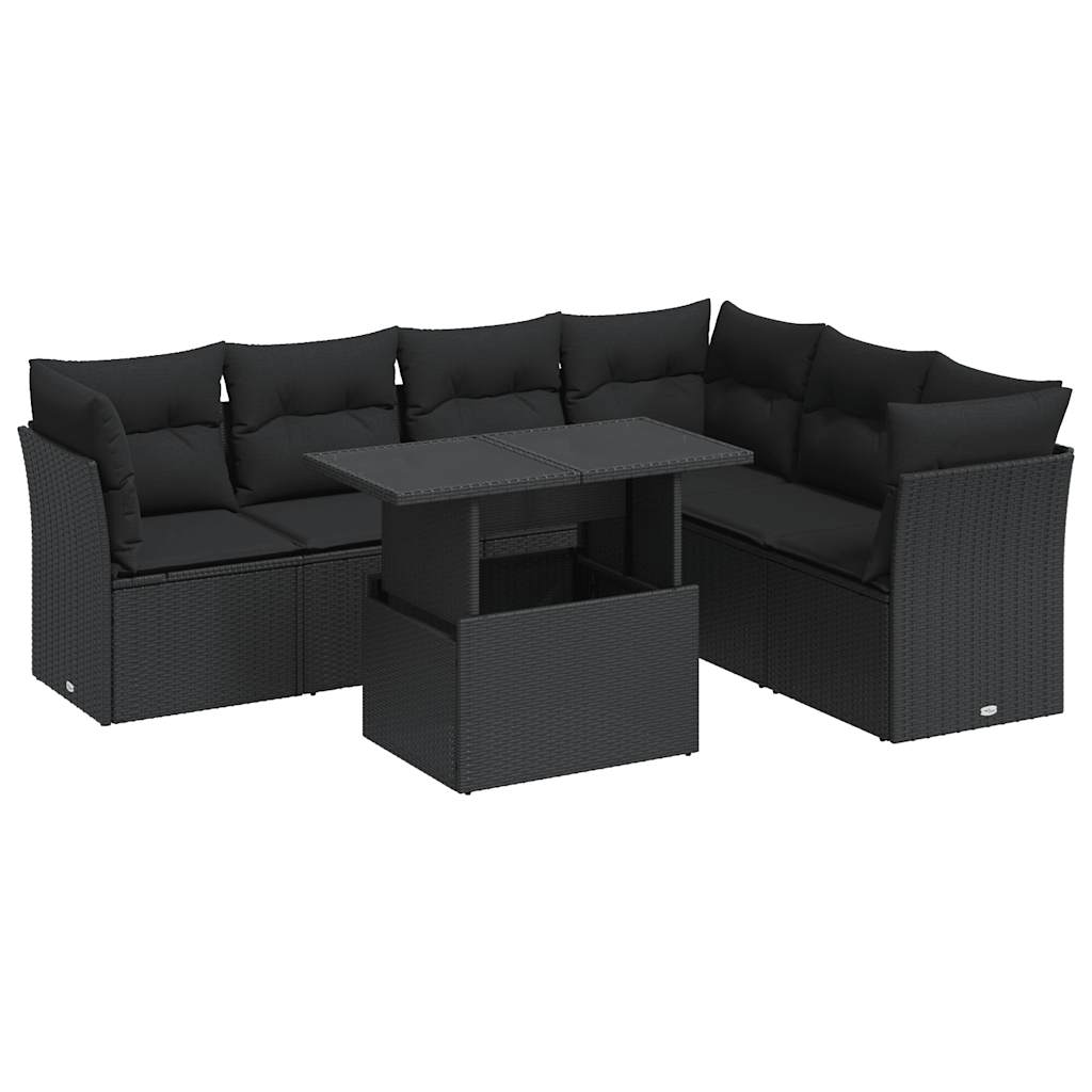 Set Divani da Giardino con Cuscini 7pz Nero Polyrattan