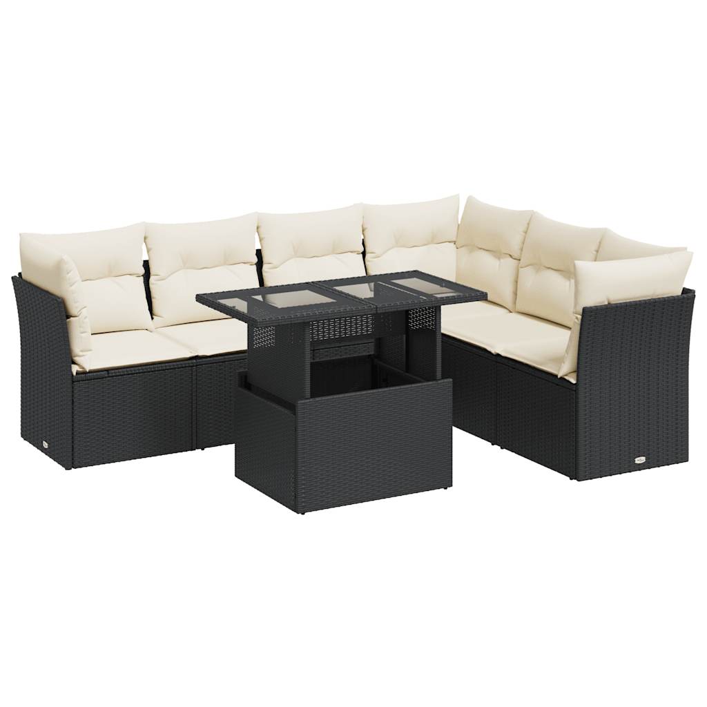 Set Divani da Giardino con Cuscini 7pz Nero Polyrattan