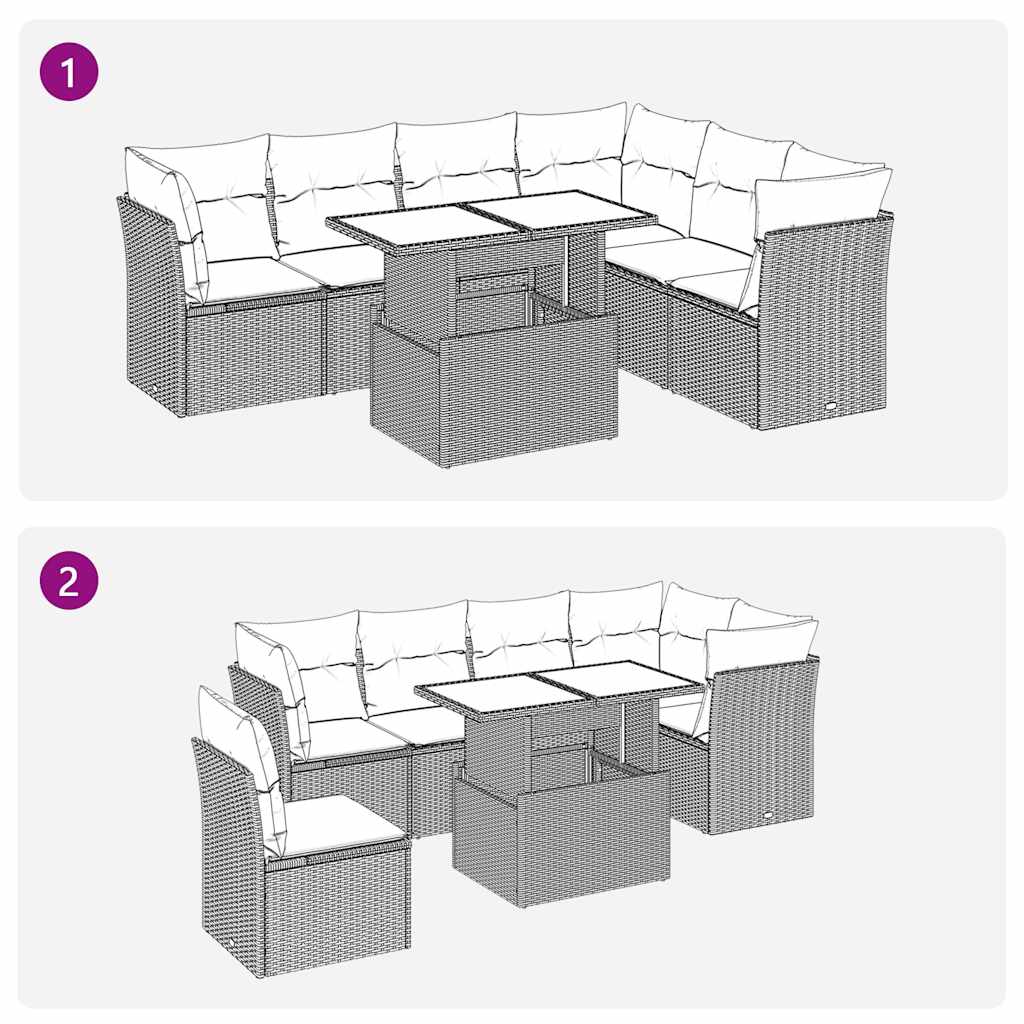 Set Divani da Giardino 7 pz con Cuscini Beige in Polyrattan