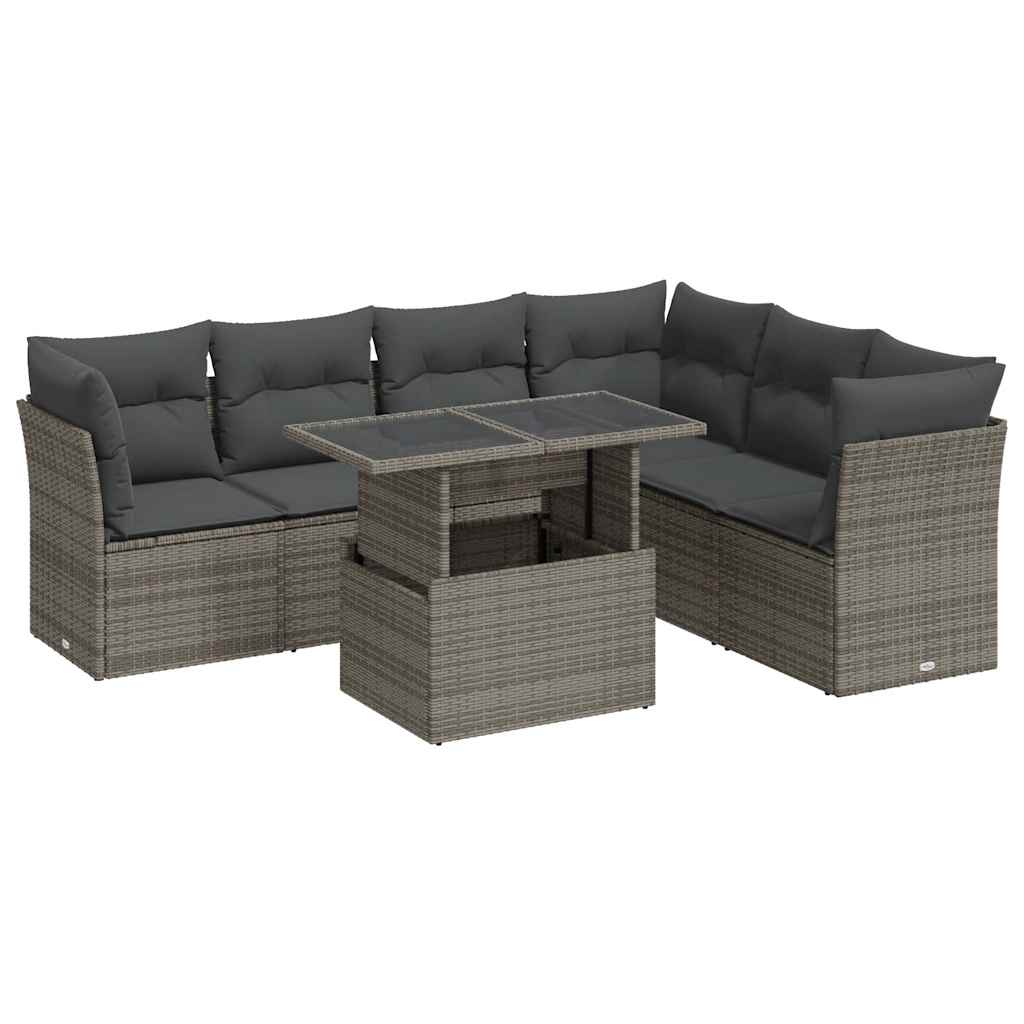 Set Divani da Giardino 7 pz con Cuscini Grigio in Polyrattan