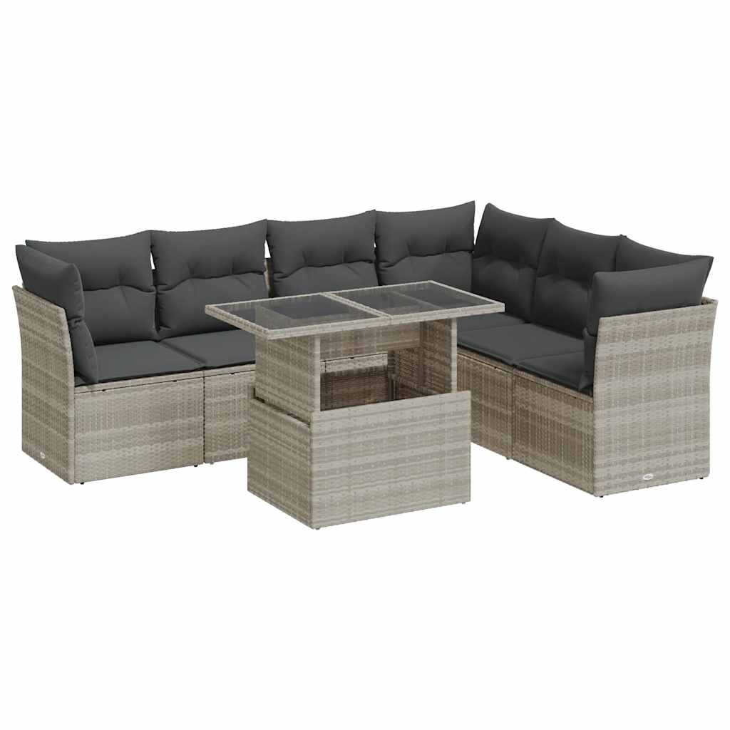 Set Divani da Giardino 7pz con Cuscini Grigio Chiaro Polyrattan