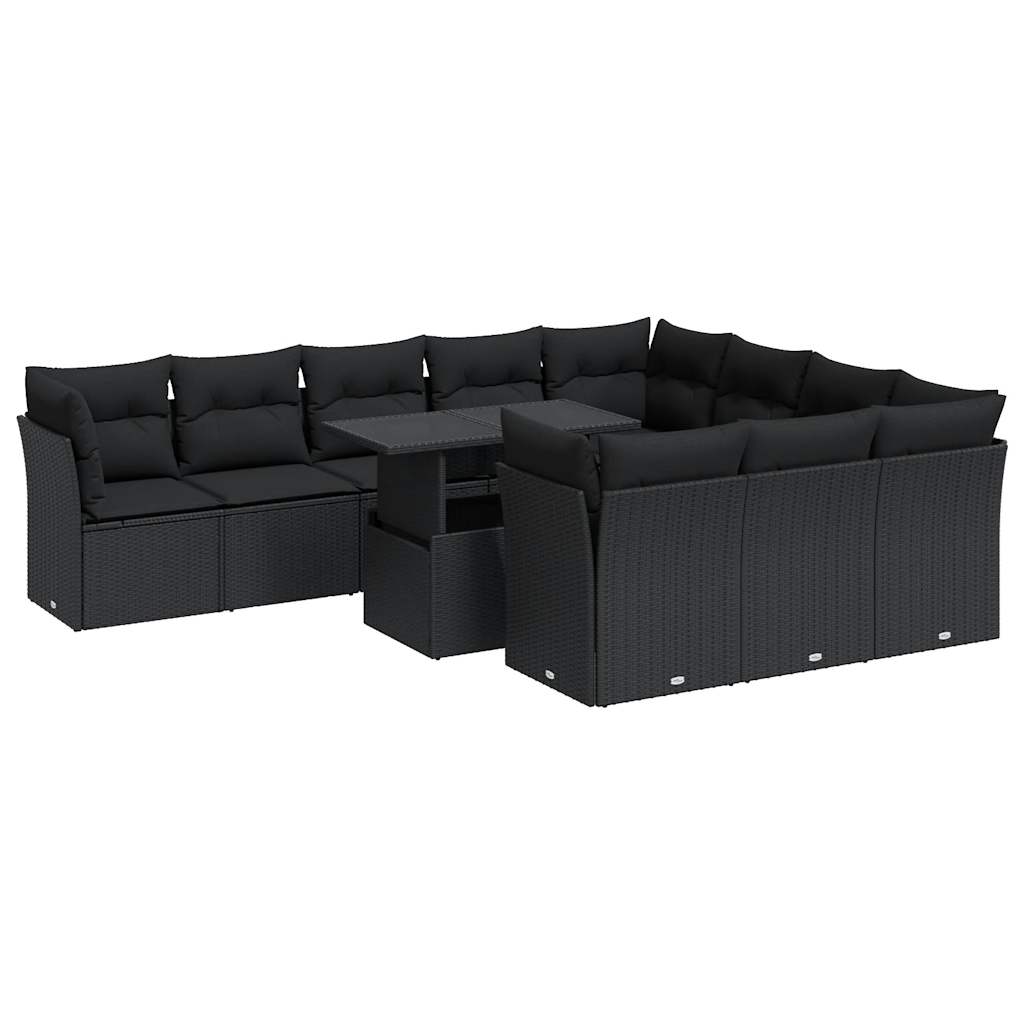 Set Divani da Giardino 11 pz con Cuscini in Polyrattan Nero