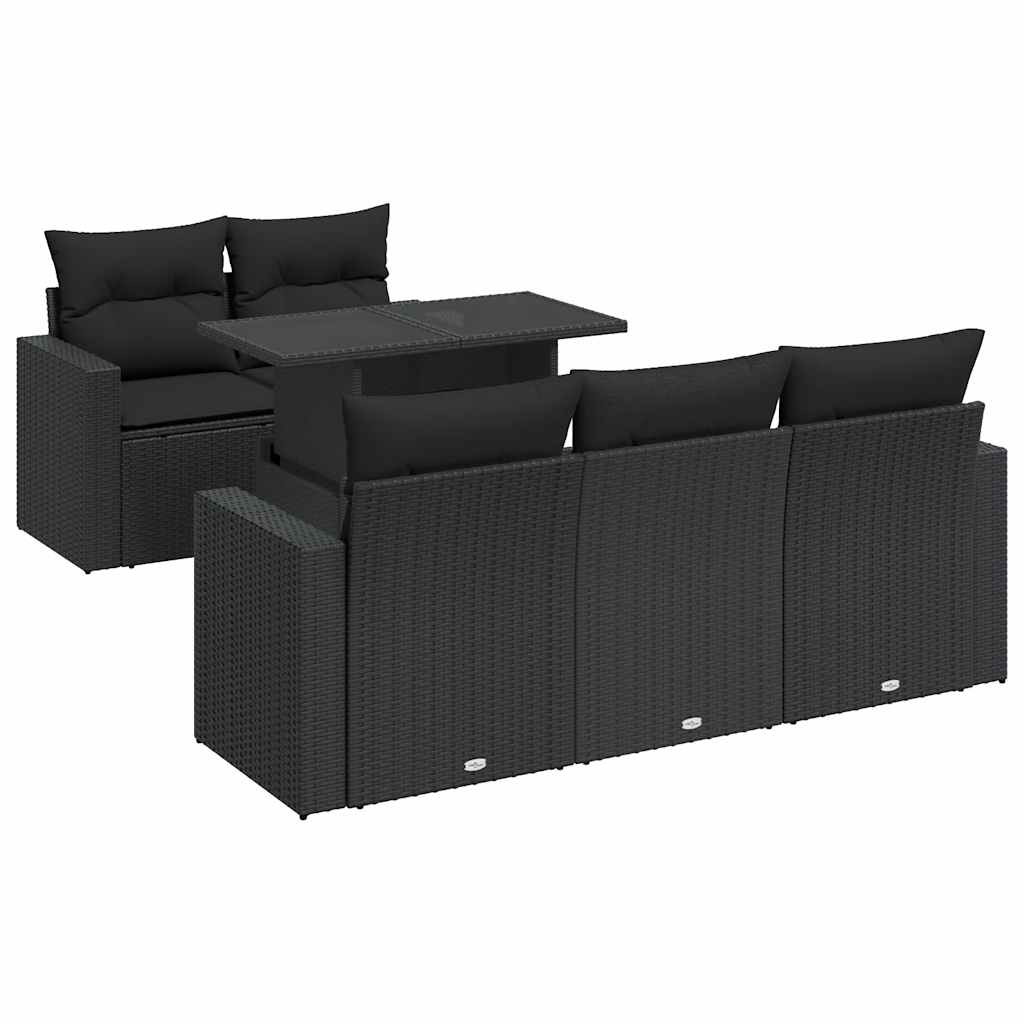 Set Divano da Giardino 6 pz con Cuscini Nero in Polyrattan