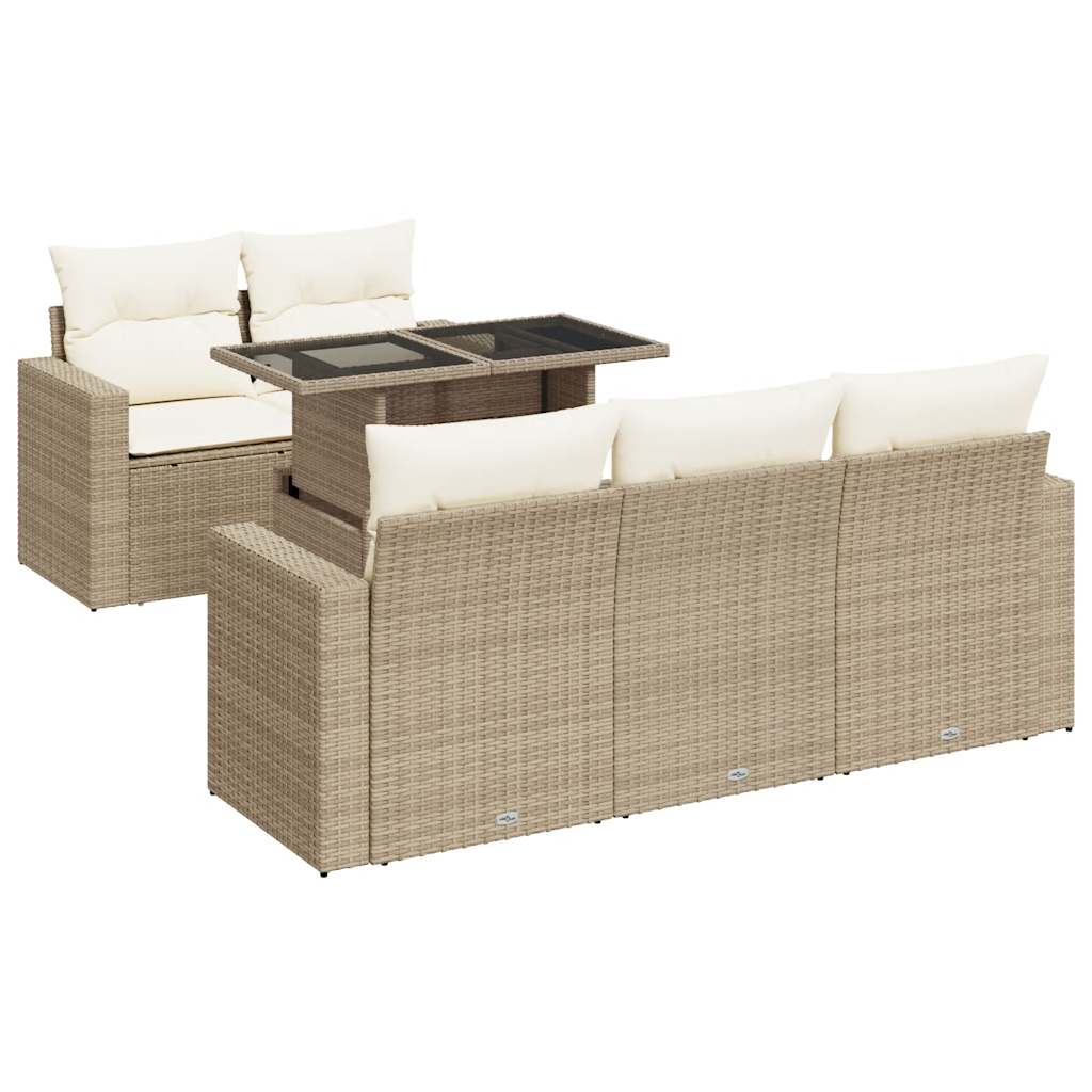 Set Divano da Giardino 6 pz con Cuscini Beige in Polyrattan