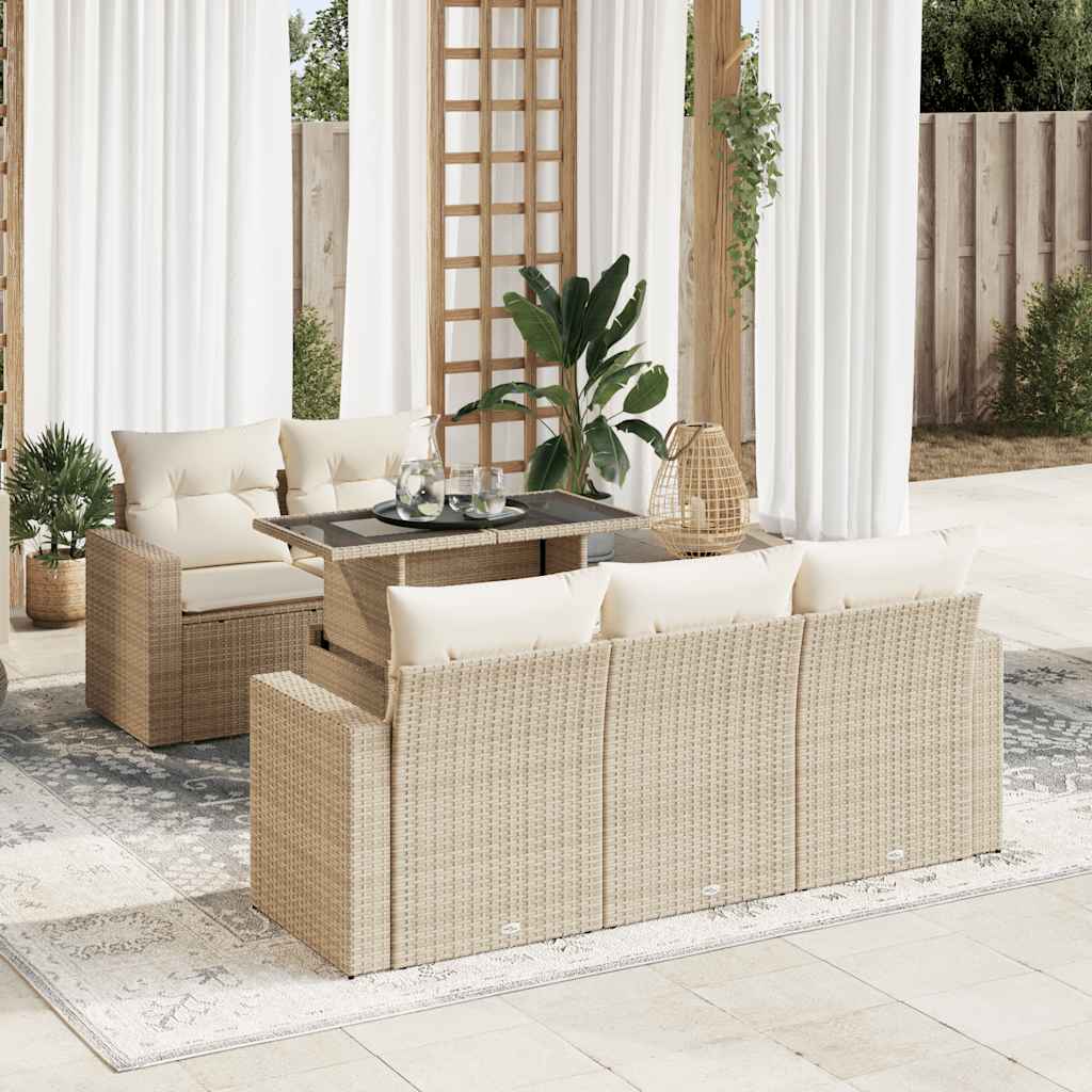 Set Divano da Giardino 6 pz con Cuscini Beige in Polyrattan