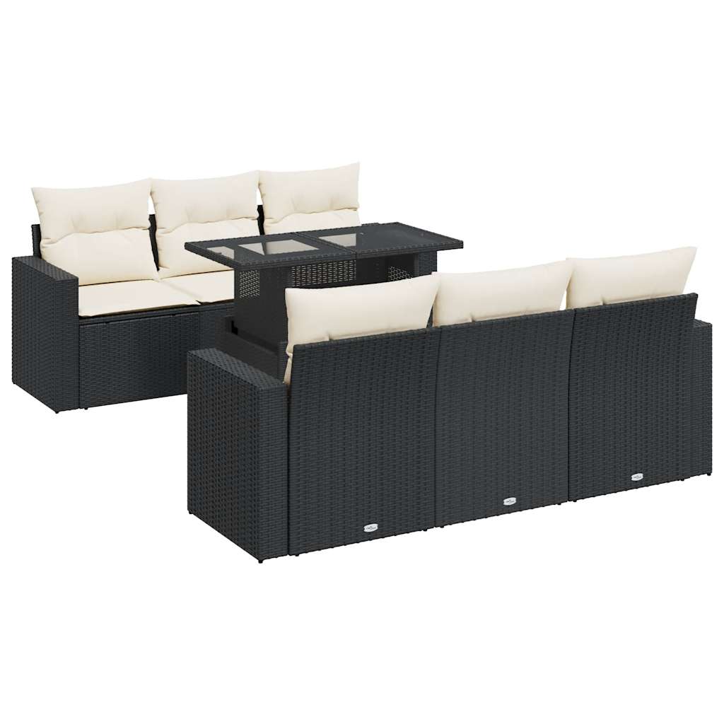 Set Divani da Giardino con Cuscini 7pz Nero Polyrattan