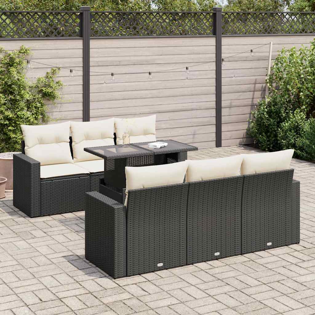 Set Divani da Giardino con Cuscini 7pz Nero Polyrattan