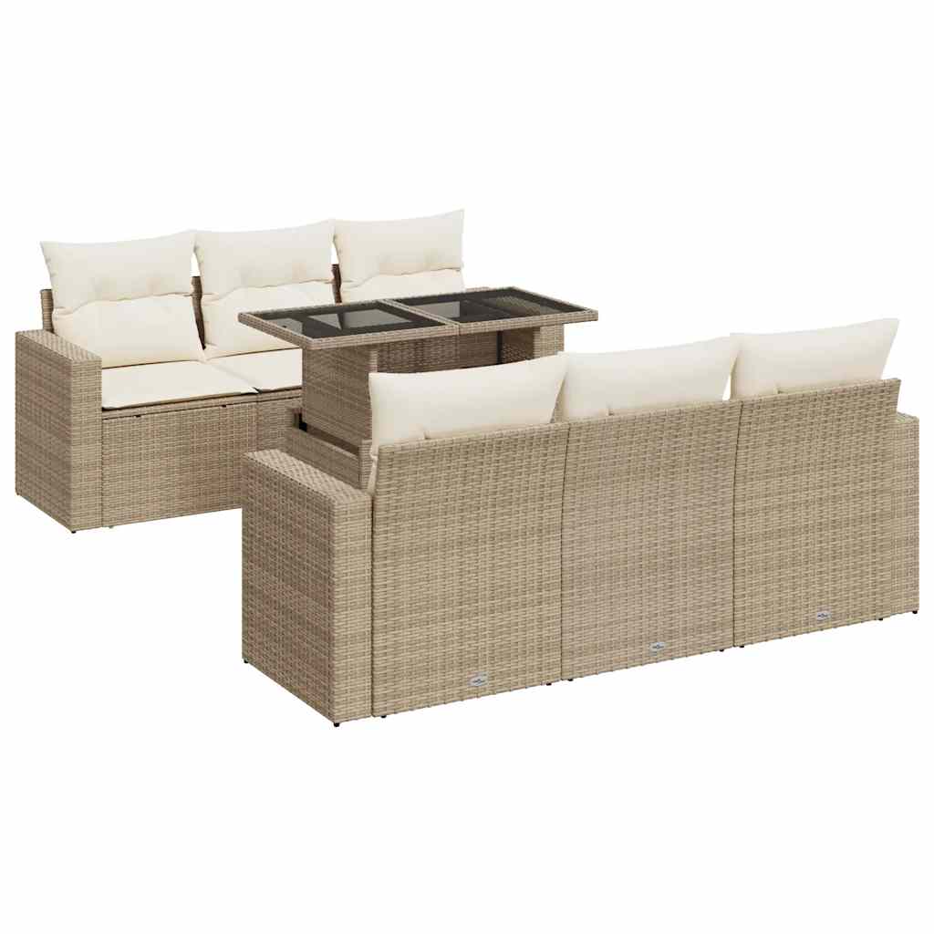 Set Divani da Giardino 7 pz con Cuscini Beige in Polyrattan