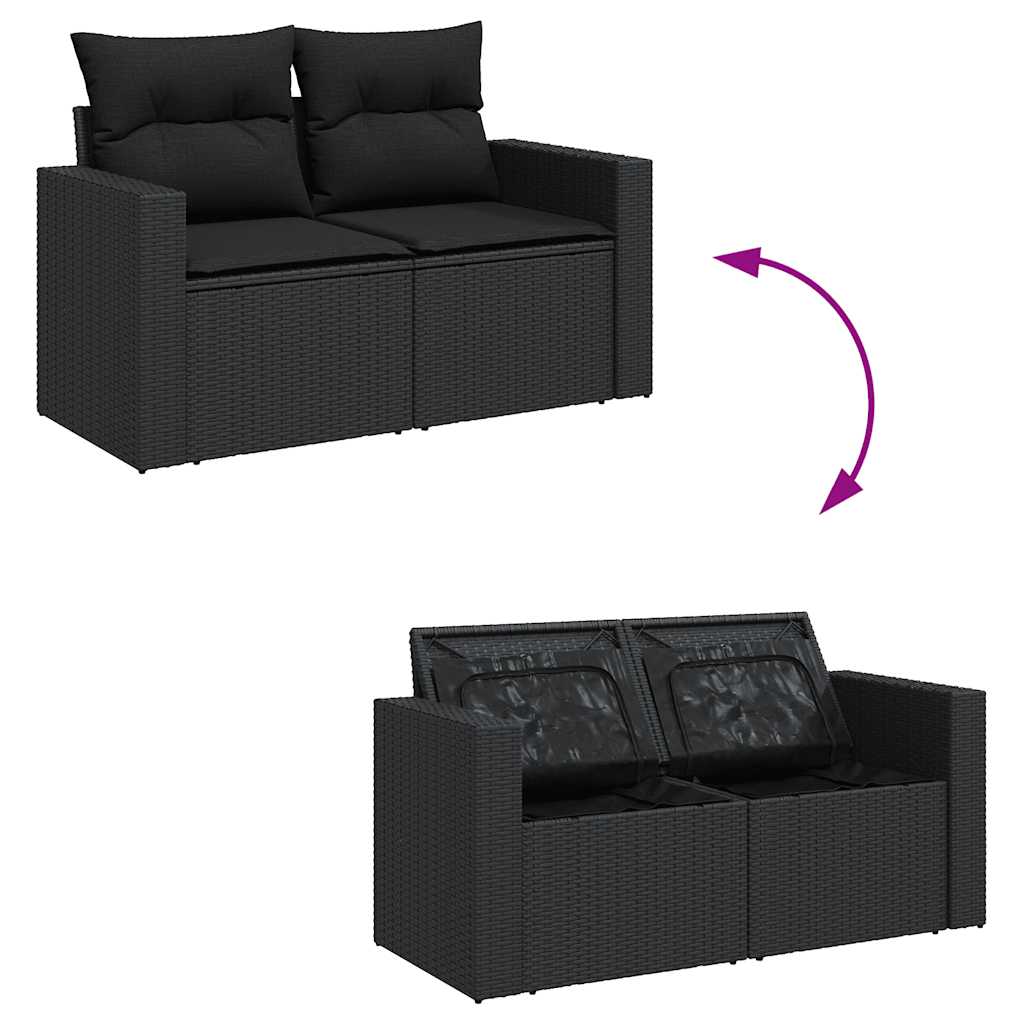 Set Divani da Giardino con Cuscini 7pz Nero Polyrattan