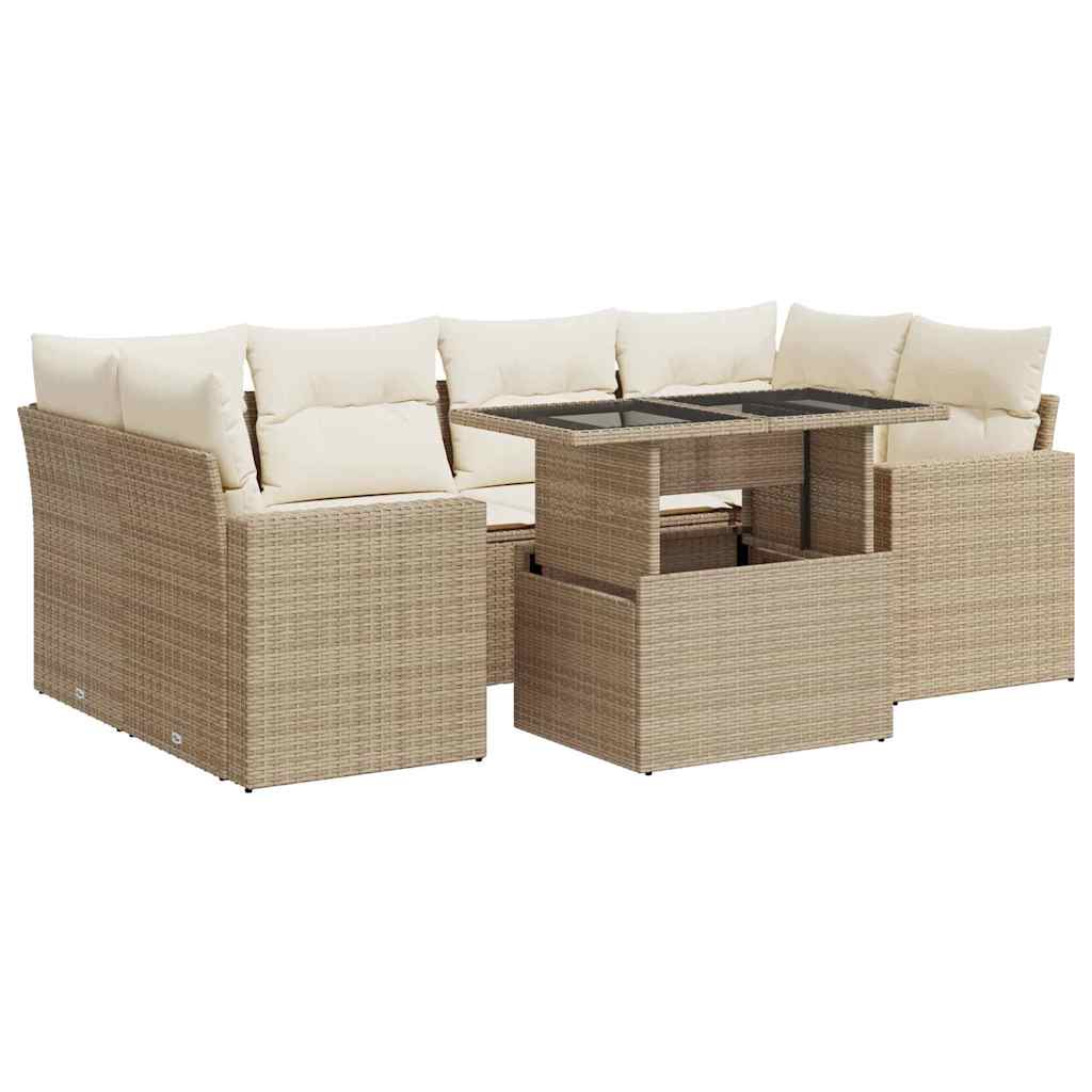 Set Divani da Giardino 7 pz con Cuscini Beige in Polyrattan