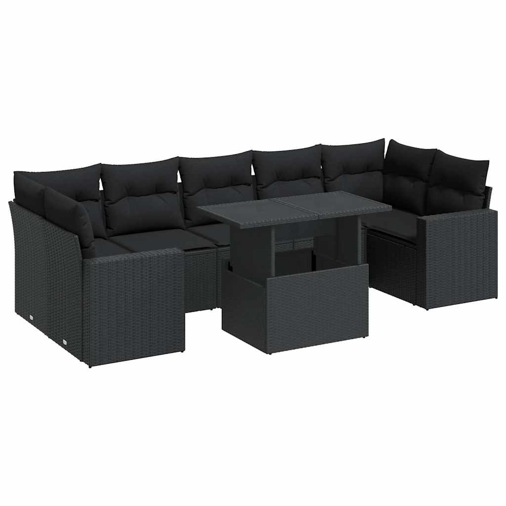 Set Divani da Giardino con Cuscini 8 pz Nero in Polyrattan