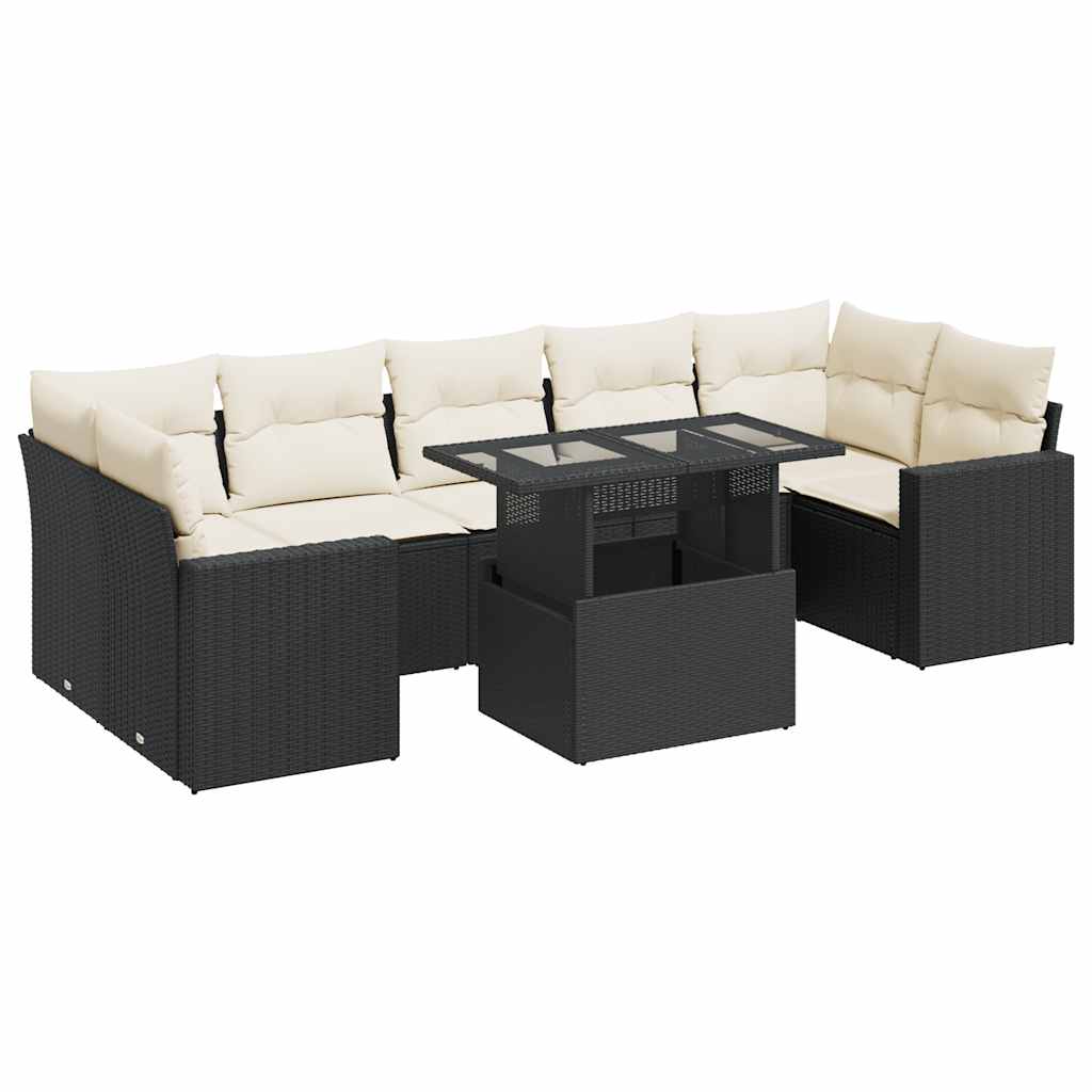 Set Divani da Giardino con Cuscini 8 pz Nero in Polyrattan