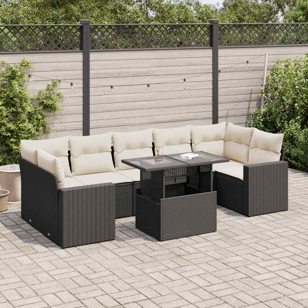 Set Divani da Giardino con Cuscini 8 pz Nero in Polyrattan