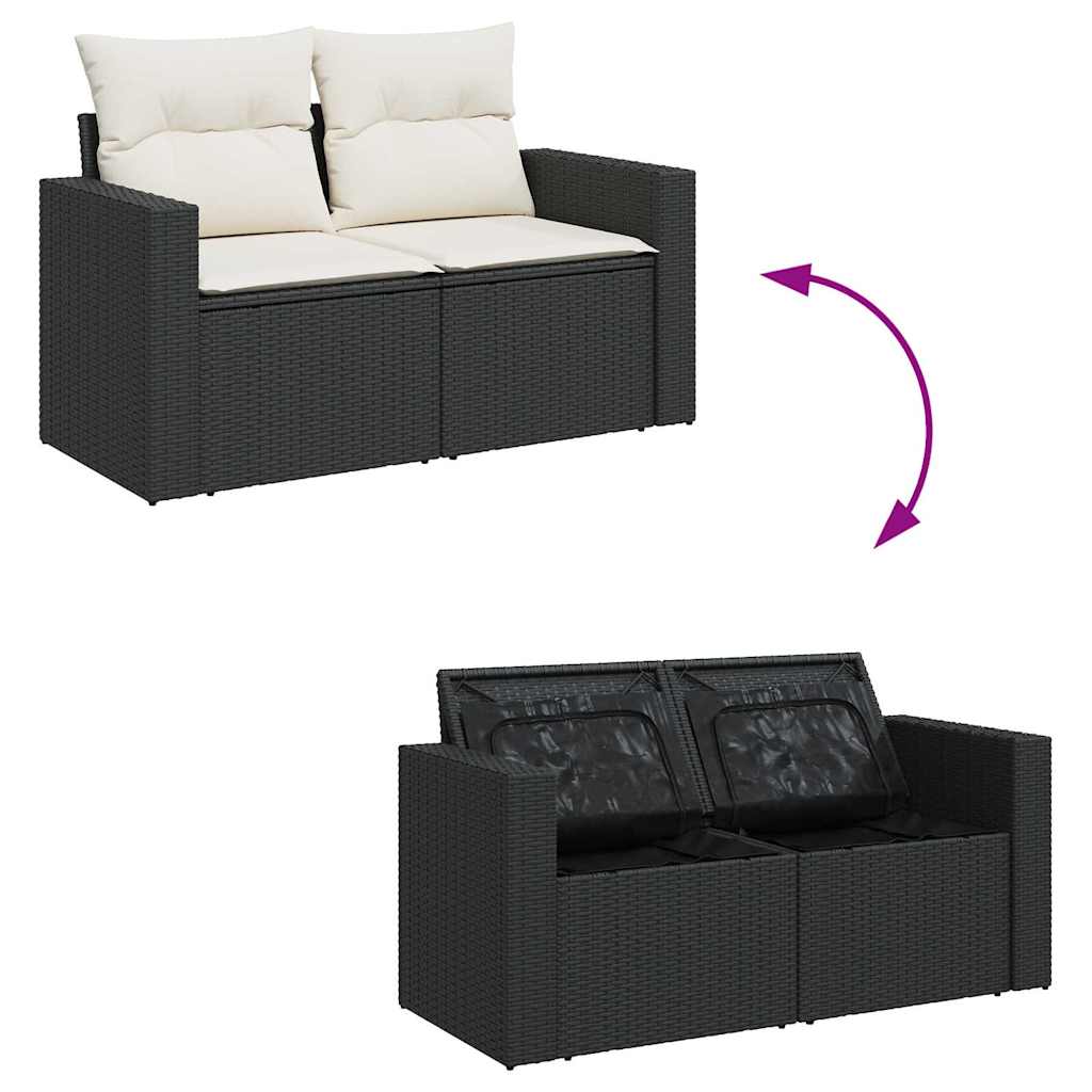 Set Divano da Giardino 6 pz con Cuscini Nero in Polyrattan