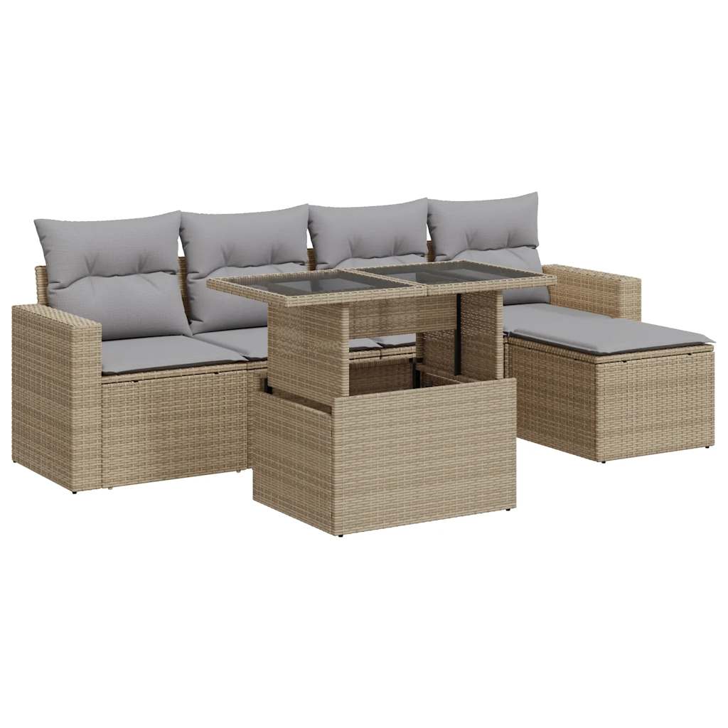 Set Divano da Giardino 6 pz con Cuscini Beige in Polyrattan