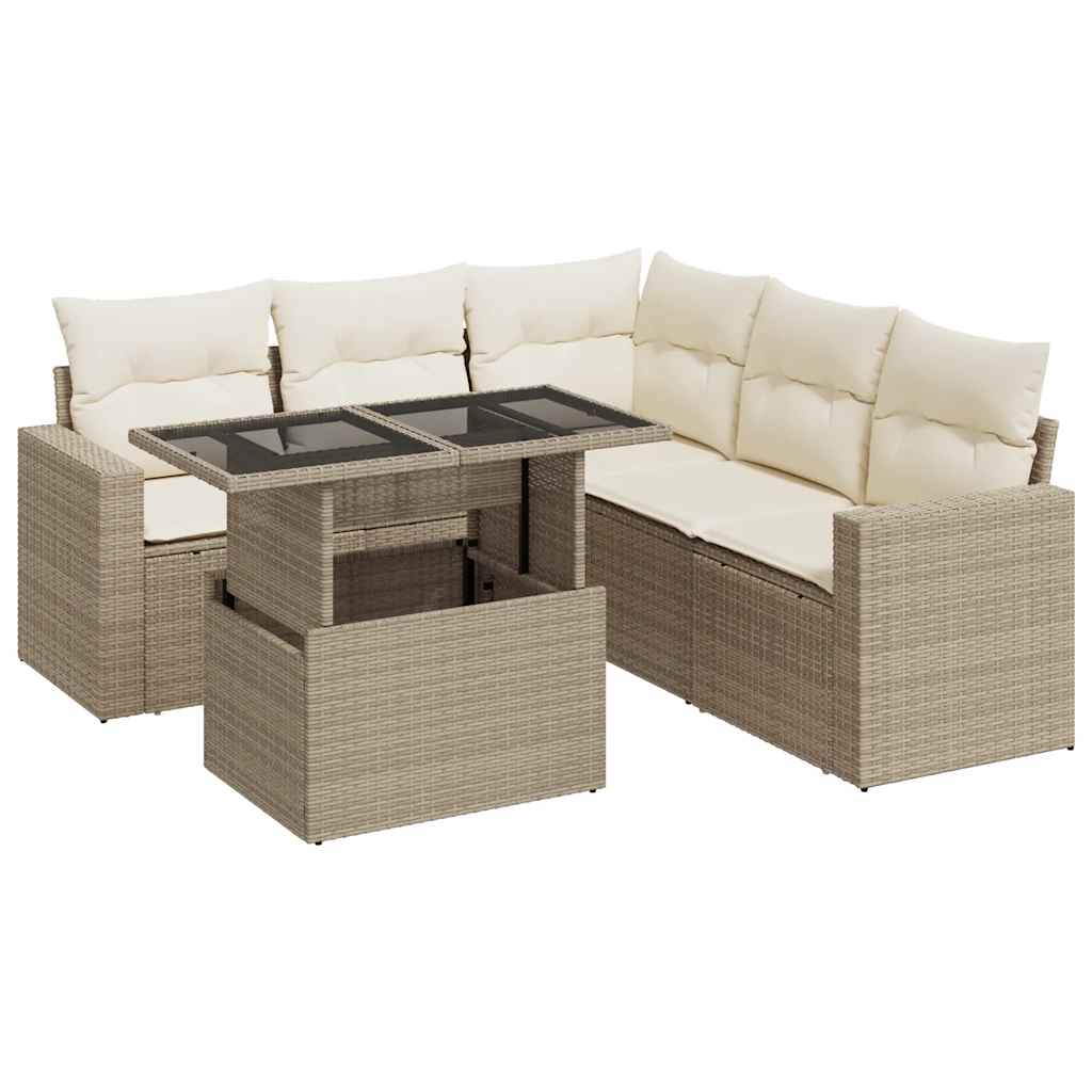 Set Divano da Giardino 6 pz con Cuscini Beige in Polyrattan