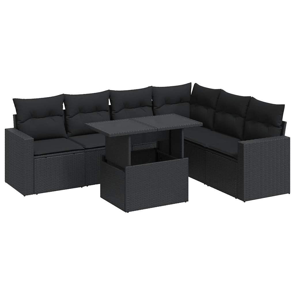 Set Divani da Giardino con Cuscini 7pz Nero Polyrattan