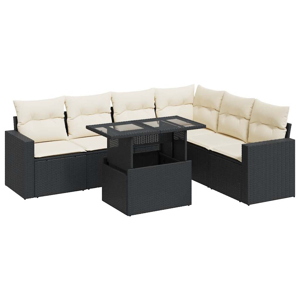 Set Divani da Giardino con Cuscini 7pz Nero Polyrattan