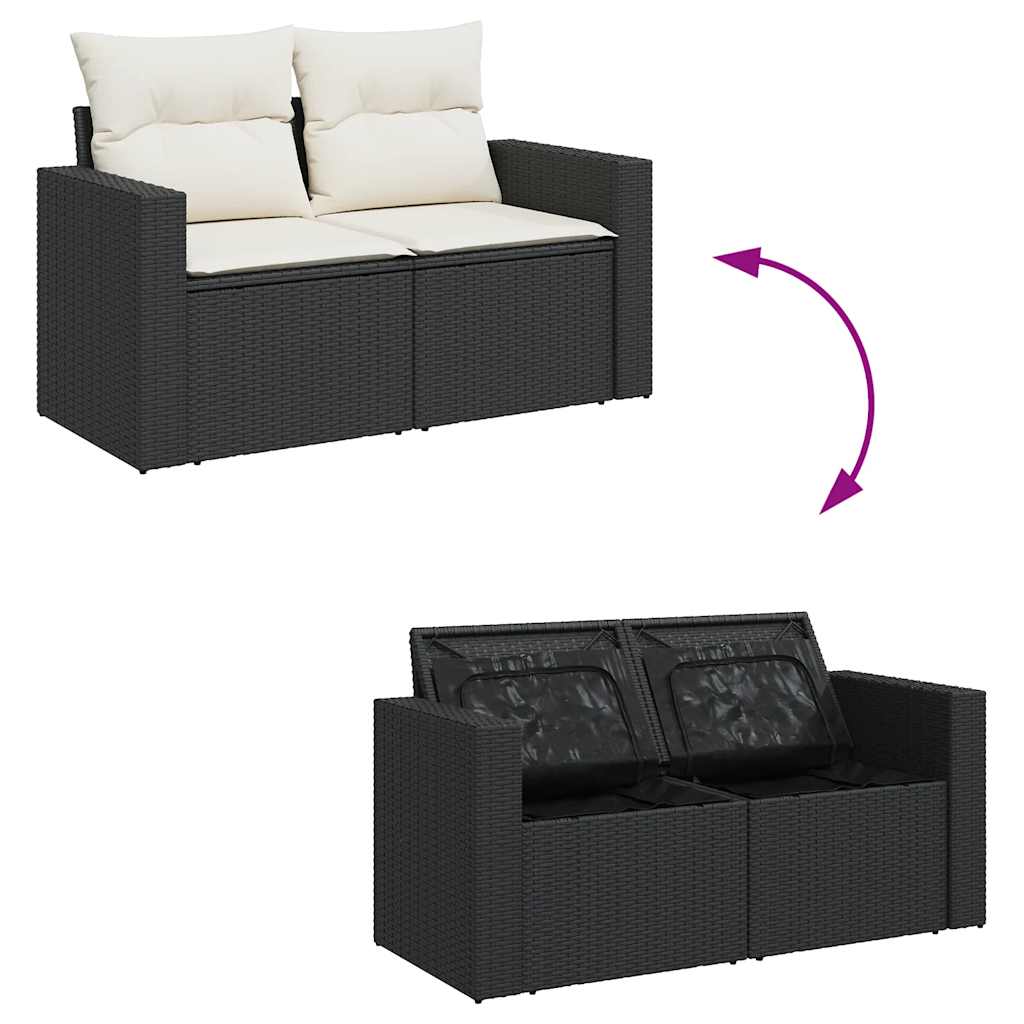 Set Divani da Giardino con Cuscini 7pz Nero Polyrattan