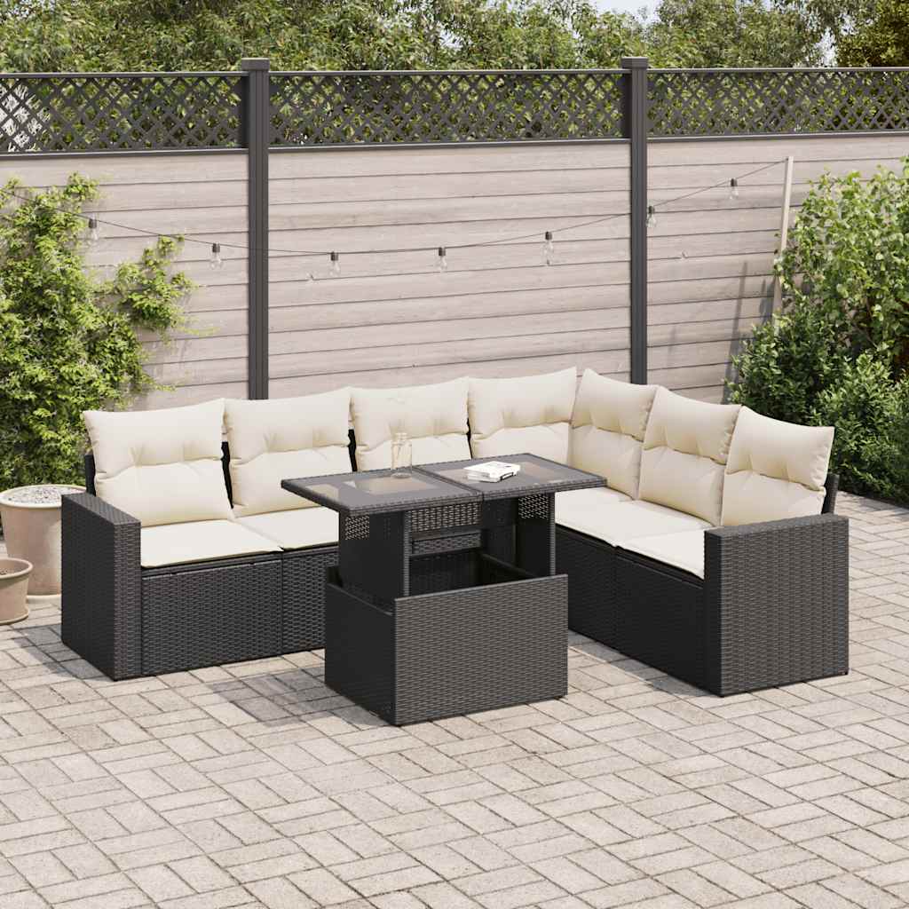 Set Divani da Giardino con Cuscini 7pz Nero Polyrattan