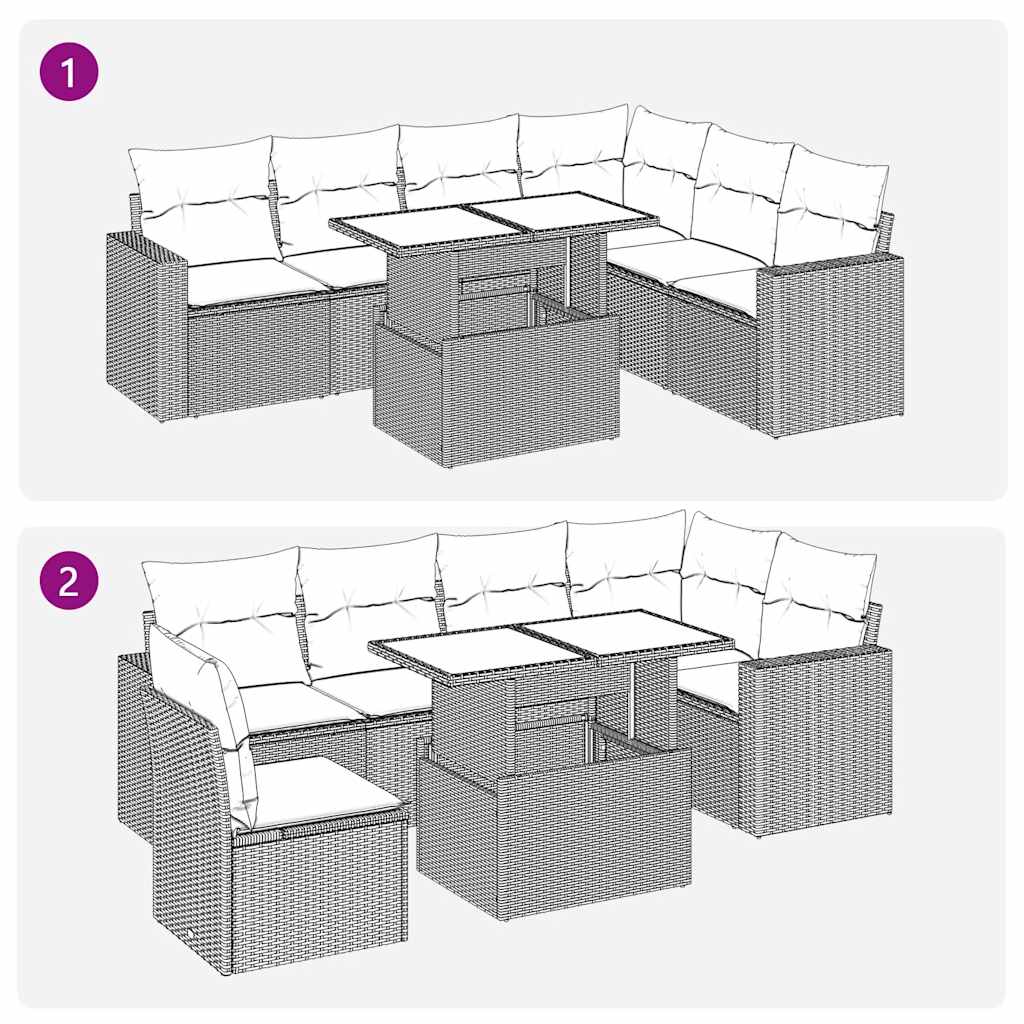 Set Divani da Giardino 7 pz con Cuscini Beige in Polyrattan