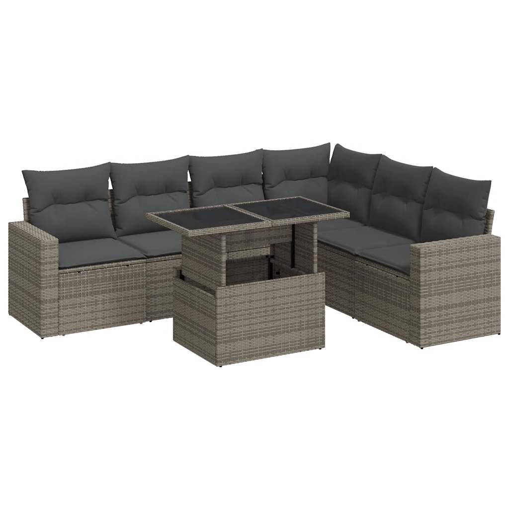 Set Divani da Giardino 7 pz con Cuscini Grigio in Polyrattan