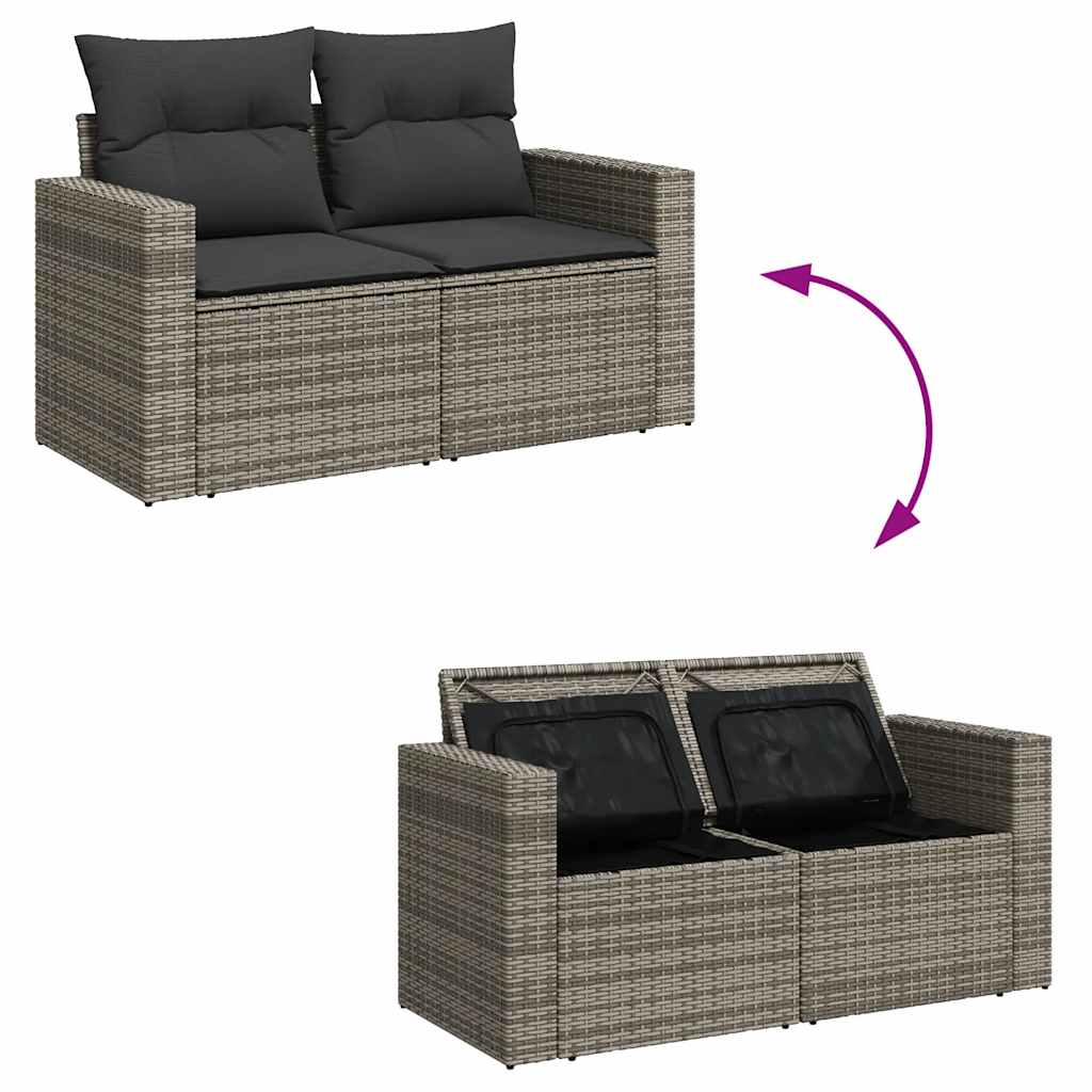 Set Divani da Giardino 7 pz con Cuscini Grigio in Polyrattan