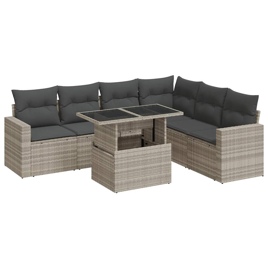 Set Divani da Giardino 7pz con Cuscini Grigio Chiaro Polyrattan