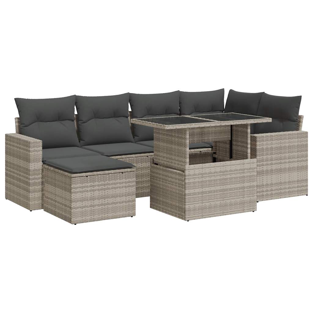 Set Divani da Giardino 7pz con Cuscini Grigio Chiaro Polyrattan