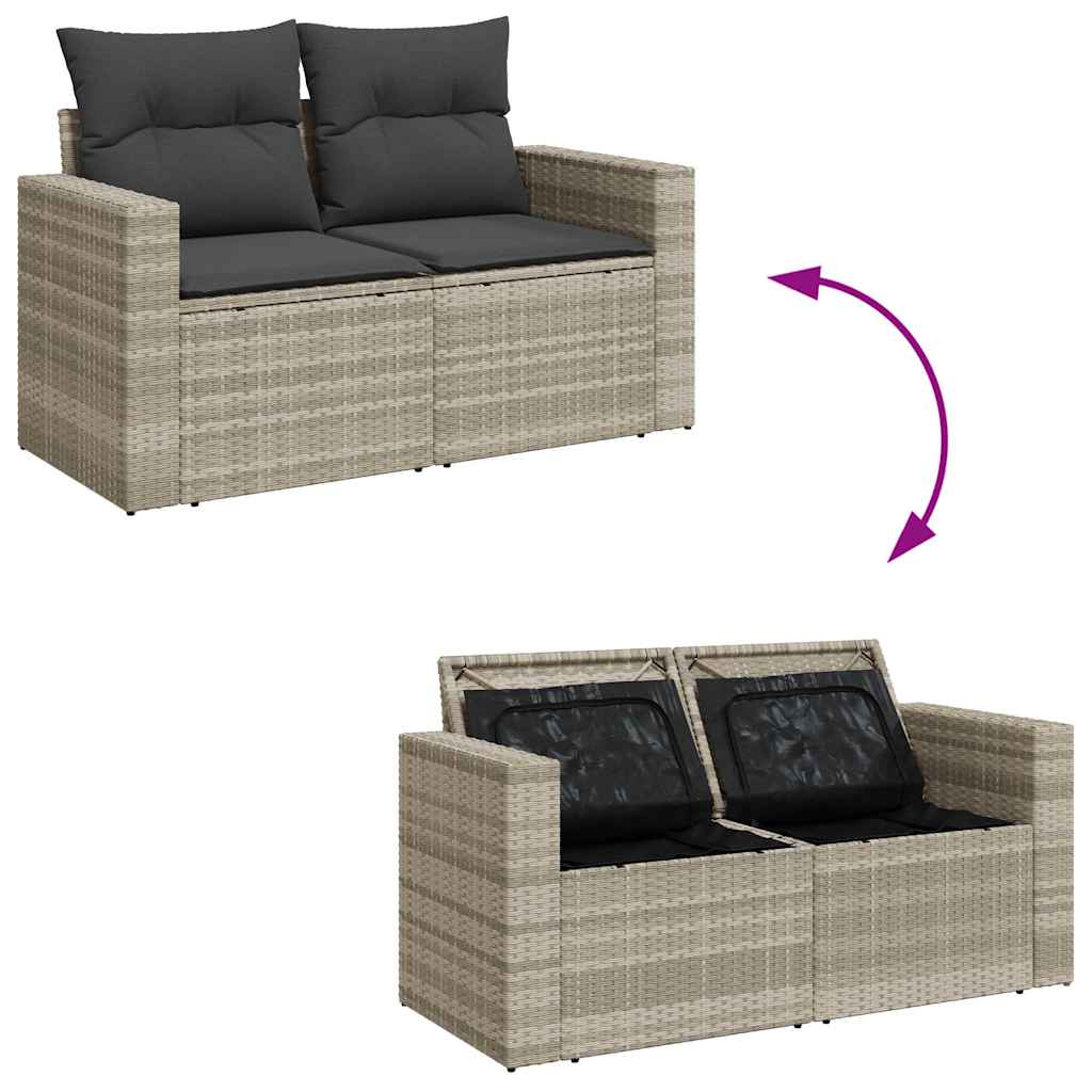 Set Divani da Giardino 7pz con Cuscini Grigio Chiaro Polyrattan