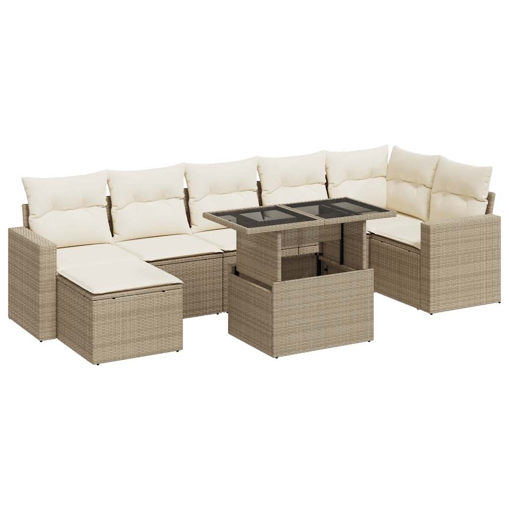 Set Divano da Giardino 8 pz con Cuscini Beige in Polyrattan