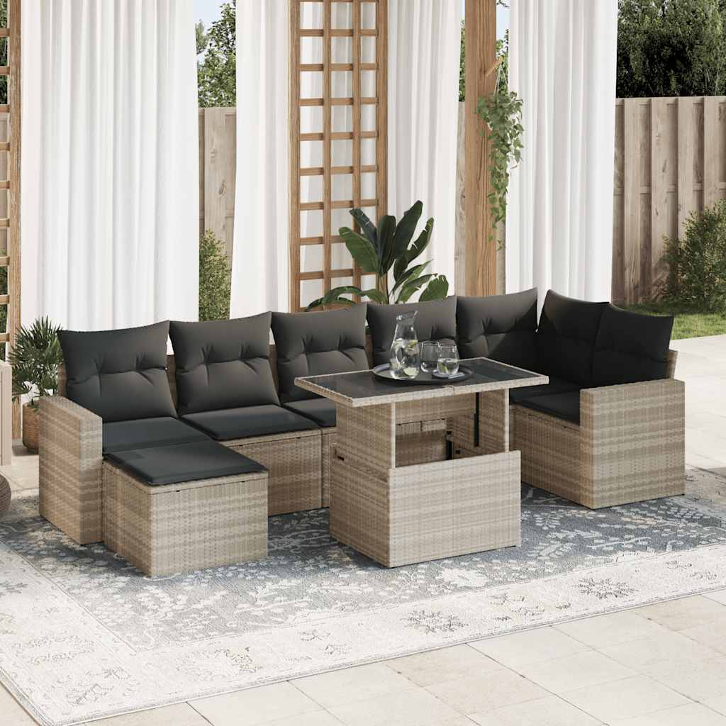 Set Divano da Giardino 8pz con Cuscini Grigio Chiaro Polyrattan